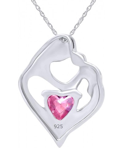 Simulated Birthstone & White Natural Diamond Accent Mother & Child Heart Pendant Necklace In 14k White Gold Over Sterling Sil...