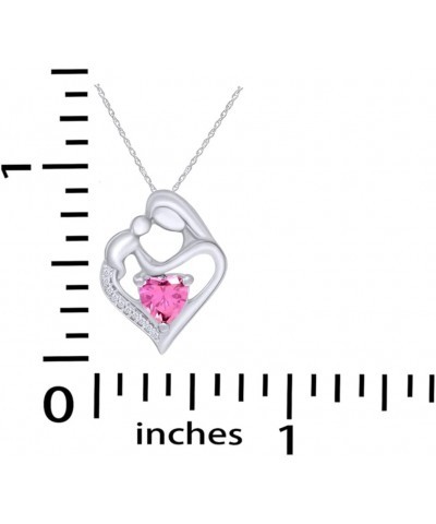 Simulated Birthstone & White Natural Diamond Accent Mother & Child Heart Pendant Necklace In 14k White Gold Over Sterling Sil...