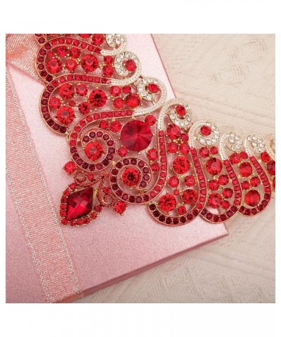 Luxury Big Statement Bib Necklace Earrings Sets Wedding Party Prom Dress Costume Jewelry Set Accessories for Brides Women red...