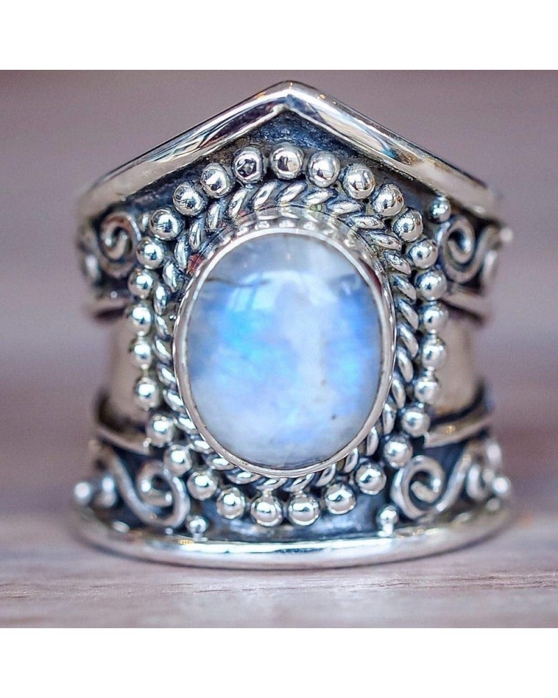 Vintage Silver Ring 925 Silver Plated Natural Moonstone Women Jewelry Elegant Gemstone Wedding Ring US Code 8 $11.79 Bracelets