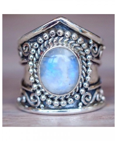 Vintage Silver Ring 925 Silver Plated Natural Moonstone Women Jewelry Elegant Gemstone Wedding Ring US Code 8 $11.79 Bracelets