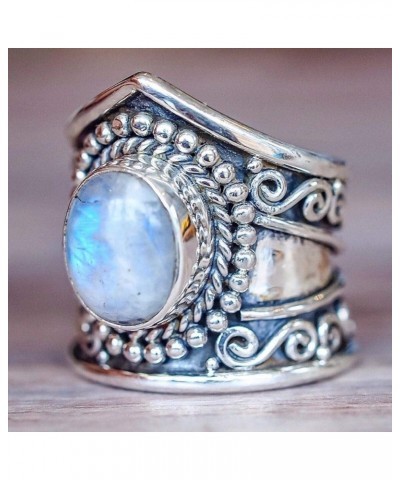 Vintage Silver Ring 925 Silver Plated Natural Moonstone Women Jewelry Elegant Gemstone Wedding Ring US Code 8 $11.79 Bracelets