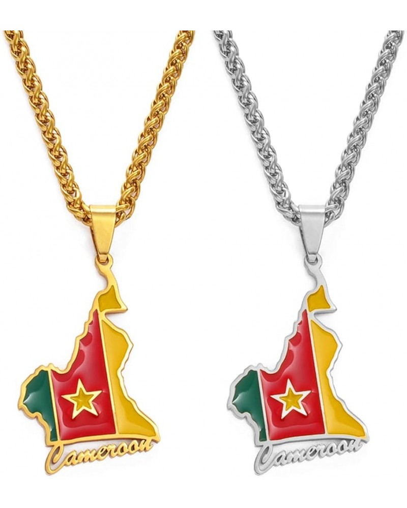 Cameroon Map Pendant Necklaces - Ethnic Charm Patriotic Africa Maps Flag Necklaces,Gold Color Classic Hip Hop Jewelry for Wom...