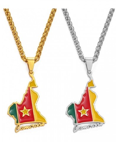 Cameroon Map Pendant Necklaces - Ethnic Charm Patriotic Africa Maps Flag Necklaces,Gold Color Classic Hip Hop Jewelry for Wom...