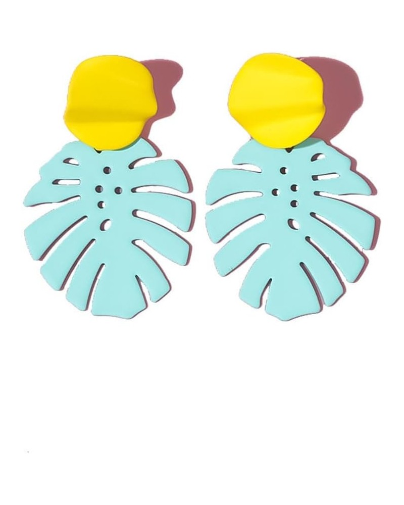 Maka Turtle Back Leaf Hollow Ear Studs Exaggerate Geometry Vintage Color Leaf Earrings Light yellow+Mint green $5.12 Earrings