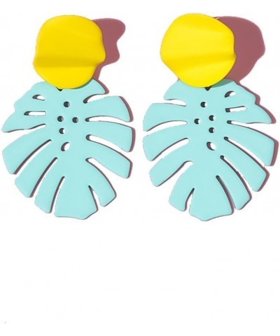 Maka Turtle Back Leaf Hollow Ear Studs Exaggerate Geometry Vintage Color Leaf Earrings Light yellow+Mint green $5.12 Earrings