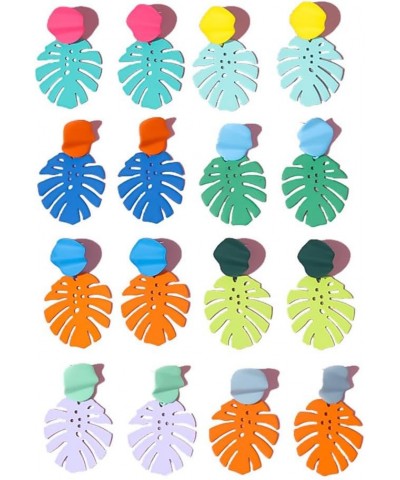 Maka Turtle Back Leaf Hollow Ear Studs Exaggerate Geometry Vintage Color Leaf Earrings Light yellow+Mint green $5.12 Earrings