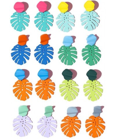 Maka Turtle Back Leaf Hollow Ear Studs Exaggerate Geometry Vintage Color Leaf Earrings Light yellow+Mint green $5.12 Earrings