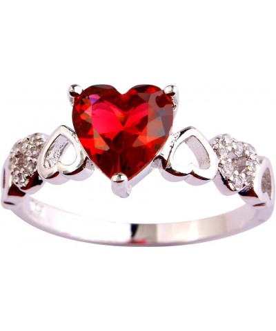 925 Sterling Silver Heart Shaped Created Pink Topaz Filled Halo Engagement Ring C-Red $3.84 Rings