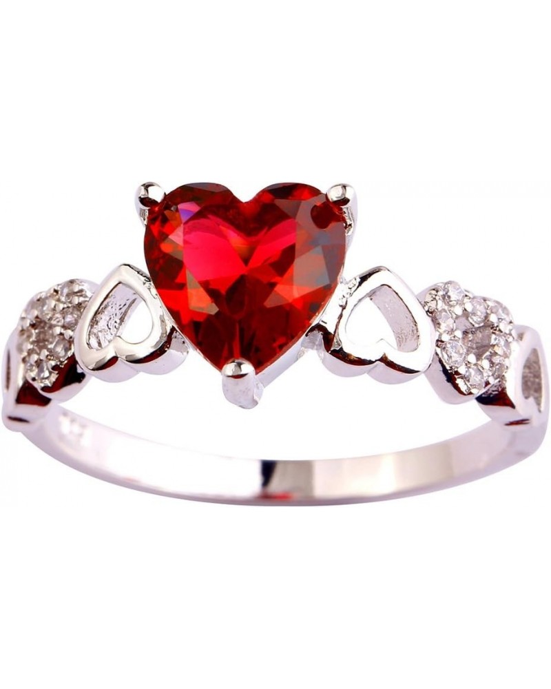 925 Sterling Silver Heart Shaped Created Pink Topaz Filled Halo Engagement Ring C-Red $3.84 Rings