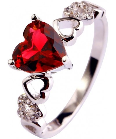 925 Sterling Silver Heart Shaped Created Pink Topaz Filled Halo Engagement Ring C-Red $3.84 Rings