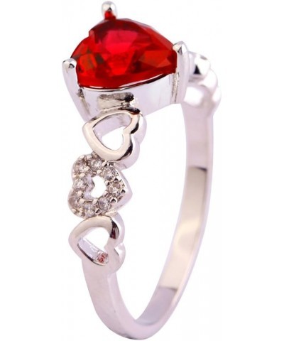 925 Sterling Silver Heart Shaped Created Pink Topaz Filled Halo Engagement Ring C-Red $3.84 Rings