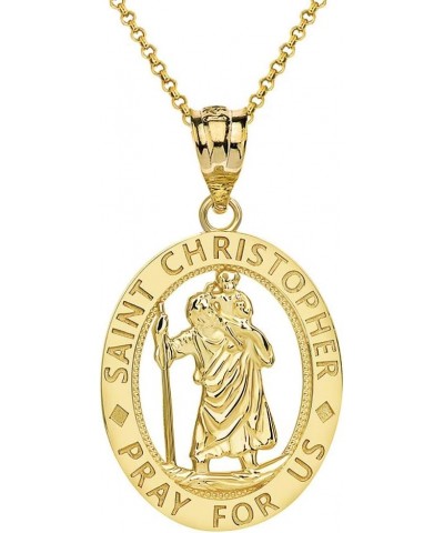 10k Gold Saint Christopher Pray for Us Oval Charm Pendant Necklace 20.0 Inches Yellow Gold $56.99 Pendants