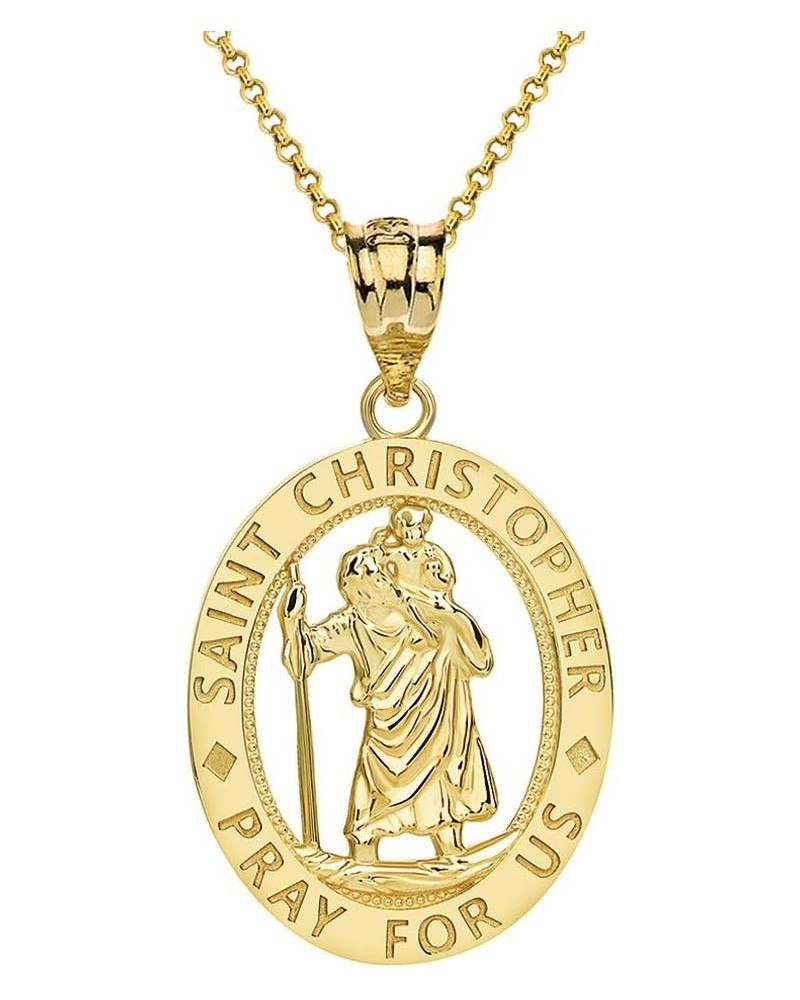 10k Gold Saint Christopher Pray for Us Oval Charm Pendant Necklace 20.0 Inches Yellow Gold $56.99 Pendants