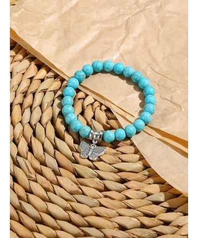 3 pcs Turquoise Bracelet Ocean Design Seashell Cross Pendant Healing Crystal Stone Stretch Round Bead Bracelets for Women Men...