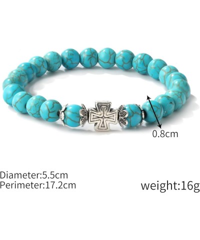 3 pcs Turquoise Bracelet Ocean Design Seashell Cross Pendant Healing Crystal Stone Stretch Round Bead Bracelets for Women Men...