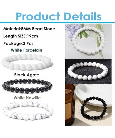 3PCS Healing Crystal Stone Bracelets for Women Men Semi-Precious Gemstone Bracelets 8mm Round Beads Stretch Beaded Bracelet J...