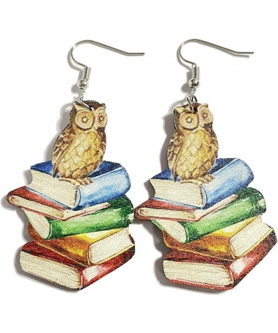 Cute Librarian Stacks of Books Dangle Earrings Clay Resin Colorful Pencil Wooden Books Color Palette Brush Unique Drop Dangle...