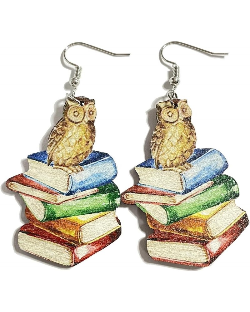 Cute Librarian Stacks of Books Dangle Earrings Clay Resin Colorful Pencil Wooden Books Color Palette Brush Unique Drop Dangle...