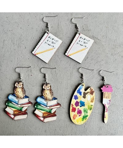 Cute Librarian Stacks of Books Dangle Earrings Clay Resin Colorful Pencil Wooden Books Color Palette Brush Unique Drop Dangle...