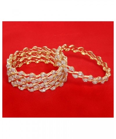 Sukh Collection Jewellery Indian Bollywood Gold Plated Silver American Diamond CZ Made Bangle Bracelets Kadas Set Women Weddi...