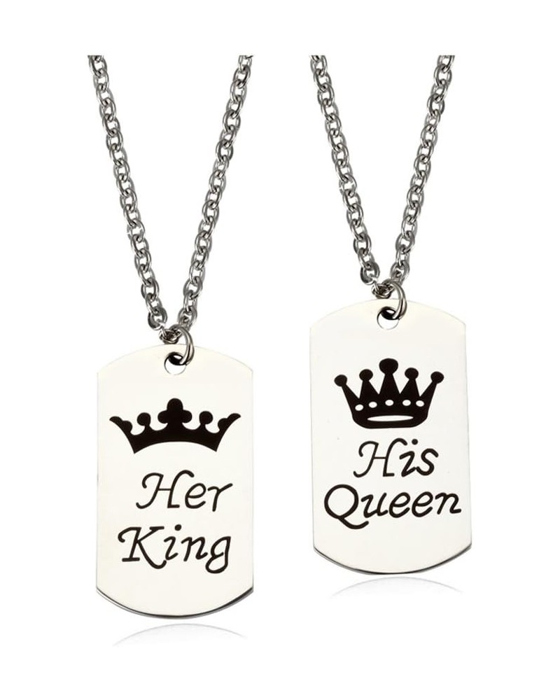 Couples Necklace Stainless Steel couples Necklace for Women Men King & Queen Relationship K & Q Matching Necklaces Puzzle Pen...