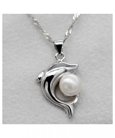 Girls Cute White Dolphin Pendant Necklace for Women Silver Color Created Pearl Necklace for Mom Girlfriend Mother Day Birthda...