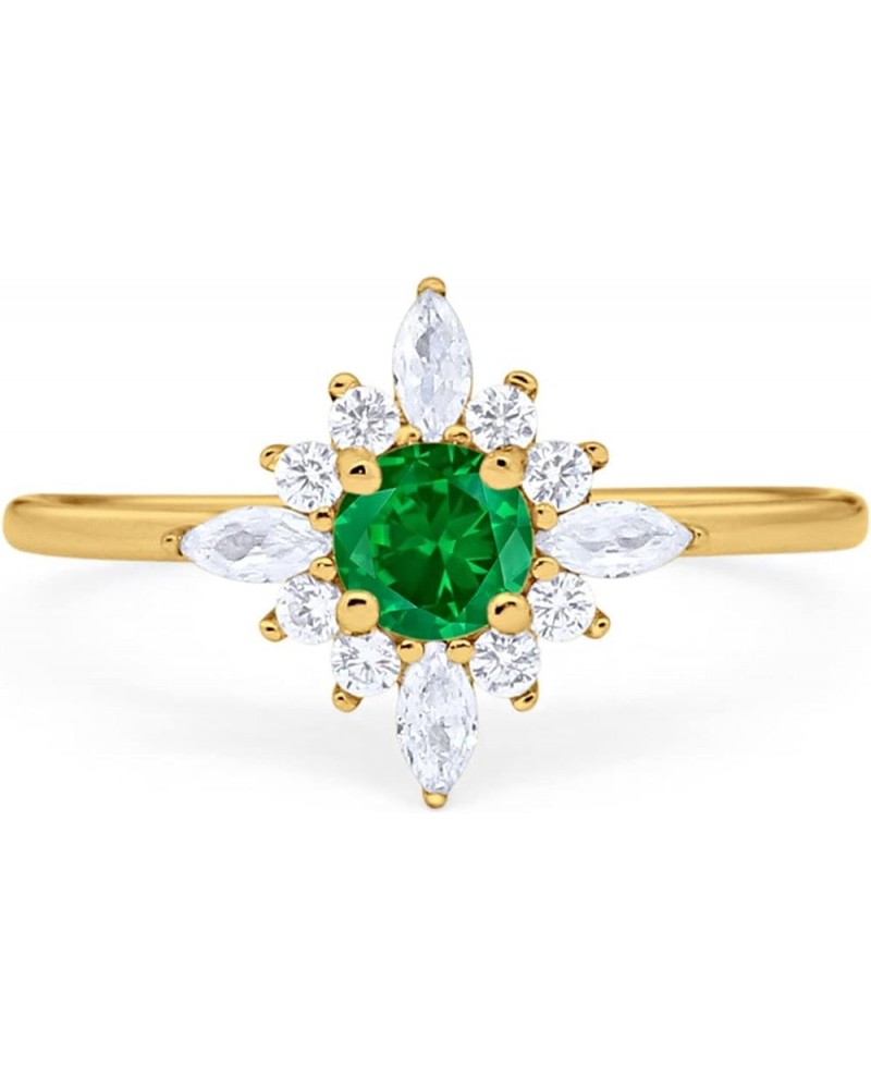 Cluster Wedding Engagement Ring Marquise Round Cubic Zirconia 925 Sterling Silver Choose Color Yellow Tone, Simulated Emerald...