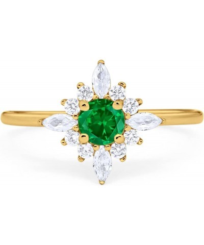 Cluster Wedding Engagement Ring Marquise Round Cubic Zirconia 925 Sterling Silver Choose Color Yellow Tone, Simulated Emerald...