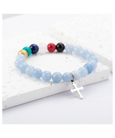 Cross Bracelet for Women Salvation Bracelet Natural Stone Rosary Bracelet Religious Gifts Christian Jewelry for Women Blue Sa...