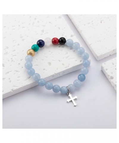 Cross Bracelet for Women Salvation Bracelet Natural Stone Rosary Bracelet Religious Gifts Christian Jewelry for Women Blue Sa...