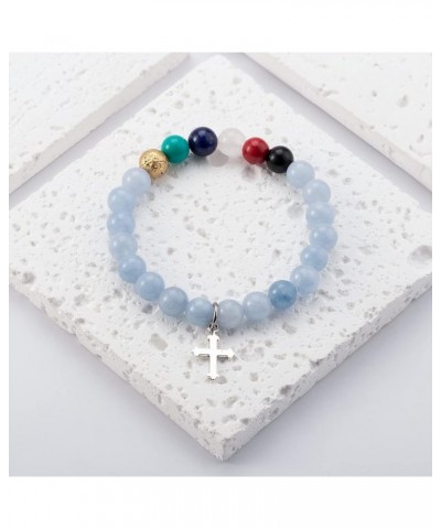 Cross Bracelet for Women Salvation Bracelet Natural Stone Rosary Bracelet Religious Gifts Christian Jewelry for Women Blue Sa...