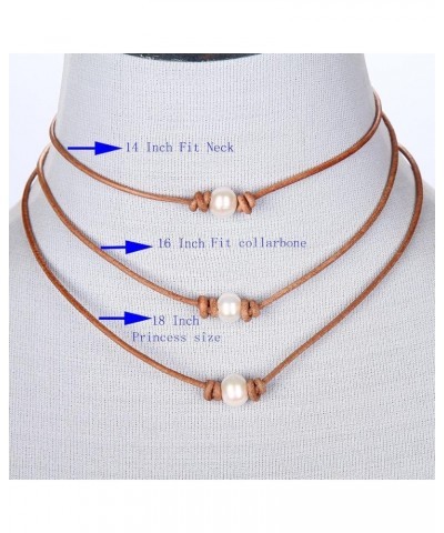 Single Pearl Choker Necklace on Genuine Leather Cord for Women Handmade Choker Jewelry Gift 18" Tan $7.00 Necklaces