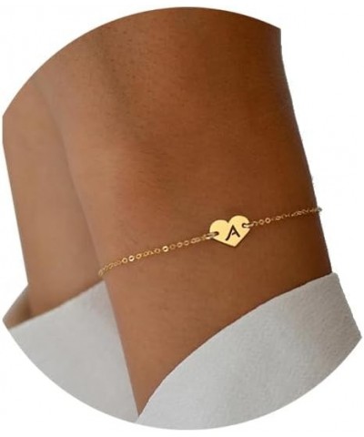 Dainty Heart Initial Bracelet For Women Girls,Classic 14K Gold Plated Chain Letter Charm Bracelet for Women Jewelry Gift A $8...