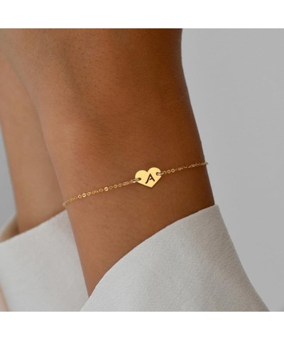 Dainty Heart Initial Bracelet For Women Girls,Classic 14K Gold Plated Chain Letter Charm Bracelet for Women Jewelry Gift A $8...