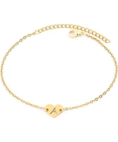 Dainty Heart Initial Bracelet For Women Girls,Classic 14K Gold Plated Chain Letter Charm Bracelet for Women Jewelry Gift A $8...