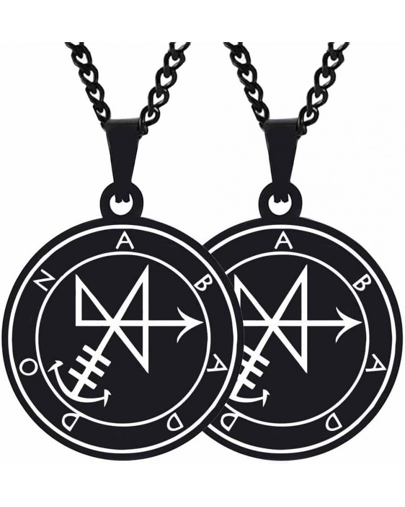 2PCS Engraved Silver Stainless Steel Pendant Necklace Chain Mens Womens Sigil Of Abaddon 2XBlack $10.72 Necklaces