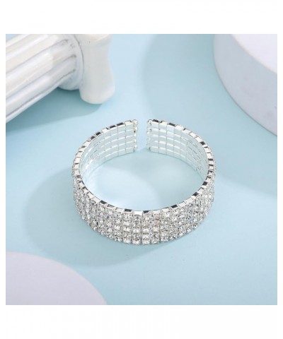 Full Rhinestones Multi Row Open Cuff Stretch Bangle Bracelets 4 Row Crystal Bracelets for Women Sparkling Iced out Hand Jewel...