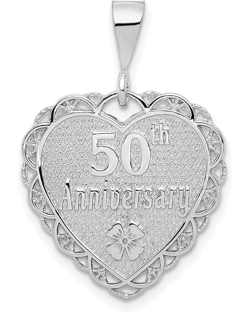 Our Love Grows Stronger Every Year Words on Heart Shaped Milestone Anniversary Pendant in Real 14k Yellow or White Gold 50th/...