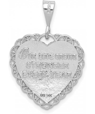 Our Love Grows Stronger Every Year Words on Heart Shaped Milestone Anniversary Pendant in Real 14k Yellow or White Gold 50th/...