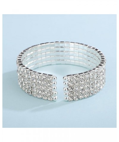 Full Rhinestones Multi Row Open Cuff Stretch Bangle Bracelets 4 Row Crystal Bracelets for Women Sparkling Iced out Hand Jewel...