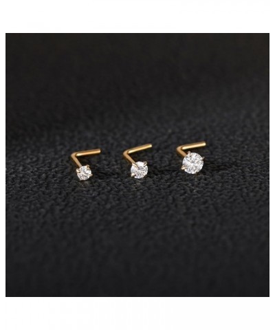 14K Real Gold Nose Studs 20g 18g, L Shaped Nose Rings Corkscrew, Simulated Diamond CZ Hypoallergenic 18 20 Gauge Nose Ring Pi...