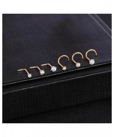 14K Real Gold Nose Studs 20g 18g, L Shaped Nose Rings Corkscrew, Simulated Diamond CZ Hypoallergenic 18 20 Gauge Nose Ring Pi...