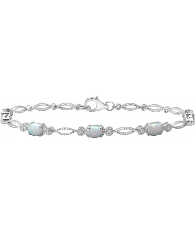 Tennis Bracelet in Sterling Silver with Oval Shape Created Opal Milgrain, 7.50 $35.74 Bracelets