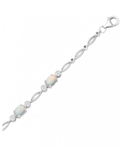 Tennis Bracelet in Sterling Silver with Oval Shape Created Opal Milgrain, 7.50 $35.74 Bracelets