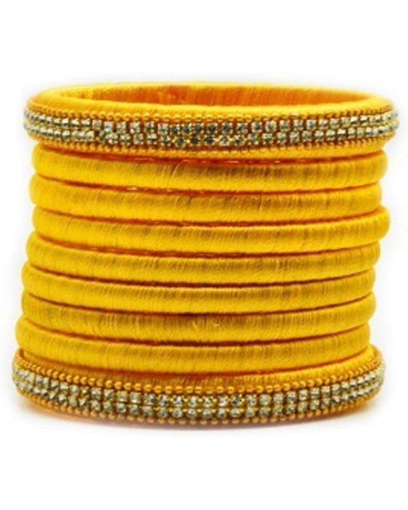 Silk Thread Rhinestone Bangles - Set of 8 Bangles Yellow 2.4 Inches $8.50 Bracelets