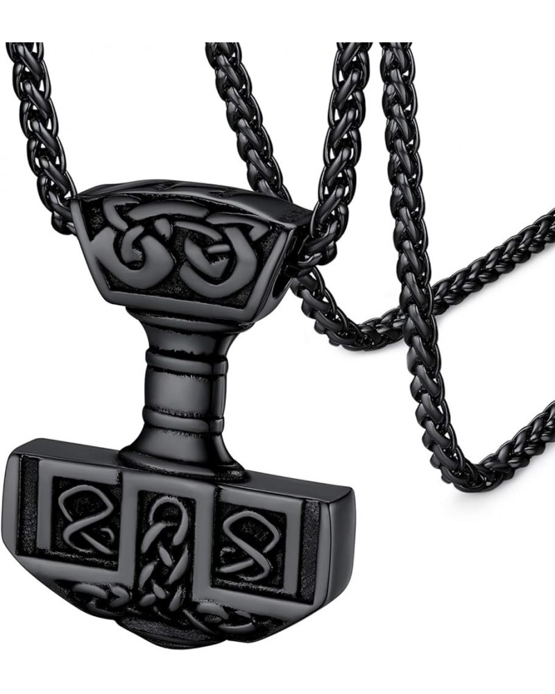 Viking Thor's Hammer Talisman Necklace for Men, Vintage Norse Mjolnir Amulet Pendant with Sturdy Wheat Chain, Stainless Steel...