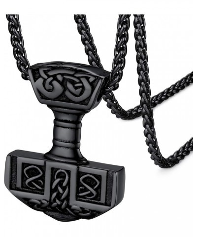 Viking Thor's Hammer Talisman Necklace for Men, Vintage Norse Mjolnir Amulet Pendant with Sturdy Wheat Chain, Stainless Steel...