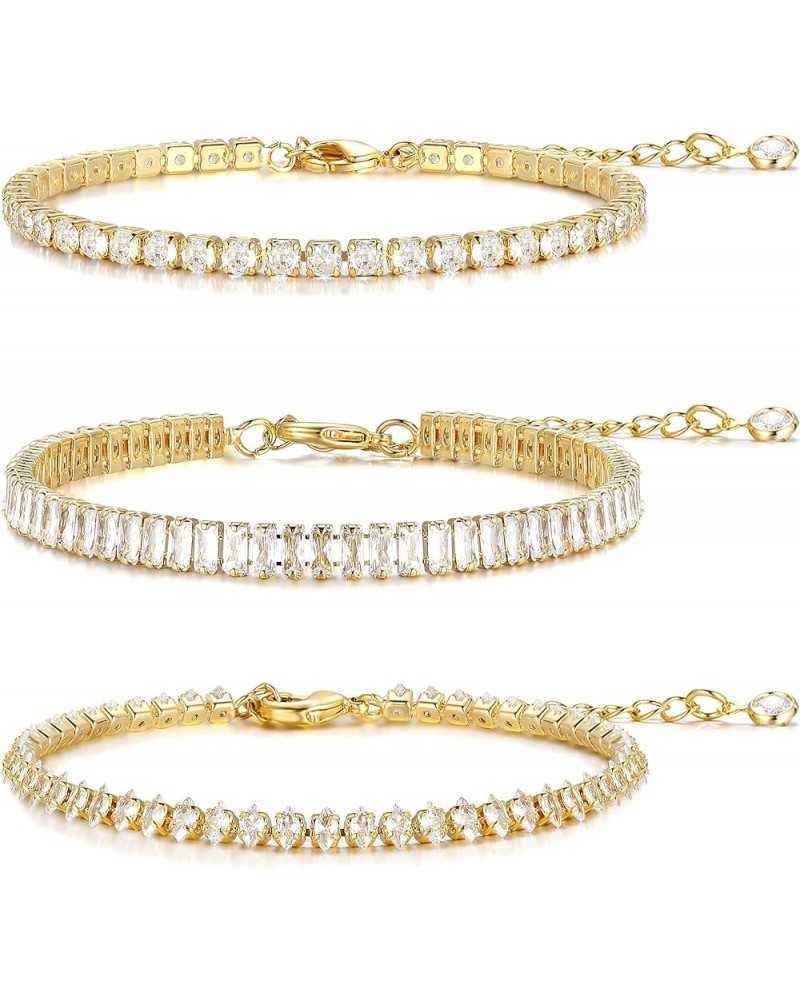 5 PCS Gold Bracelets for Women Teen Girls, 14K Real Gold Plated Adjustable Cubic Zirconia Dainty Tennis Anklet Bracelets Pack...