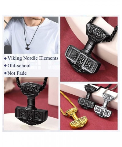 Viking Thor's Hammer Talisman Necklace for Men, Vintage Norse Mjolnir Amulet Pendant with Sturdy Wheat Chain, Stainless Steel...